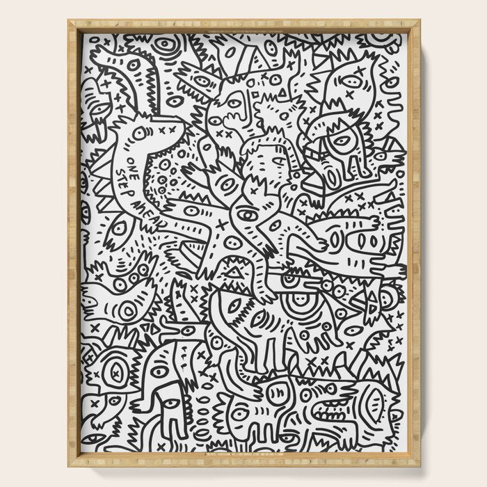 One Step Ahead Black and White Graffiti Street Art Serving Tray Gallery Image 1