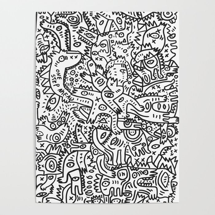 One Step Ahead Black and White Graffiti Street Art Poster Gallery Image 1