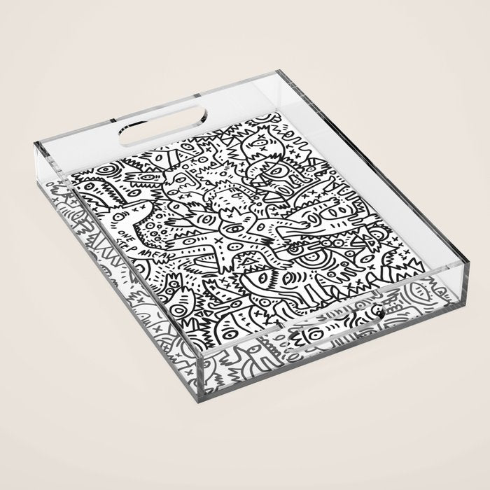 One Step Ahead Black and White Graffiti Street Art Acrylic Tray Gallery Image 1