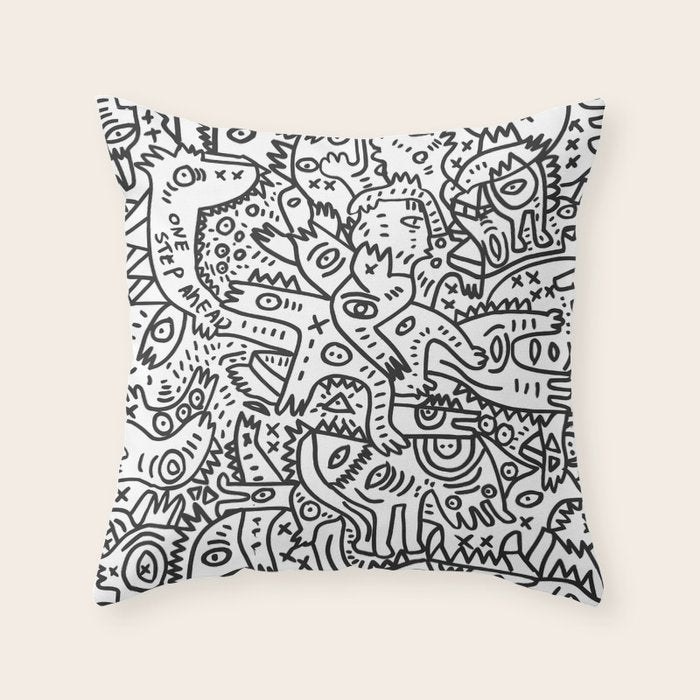 One Step Ahead Black and White Graffiti Street Art Throw Pillow Gallery Image 6