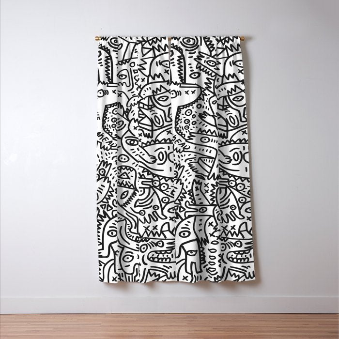 One Step Ahead Black and White Graffiti Street Art Window Curtain Gallery Image 3
