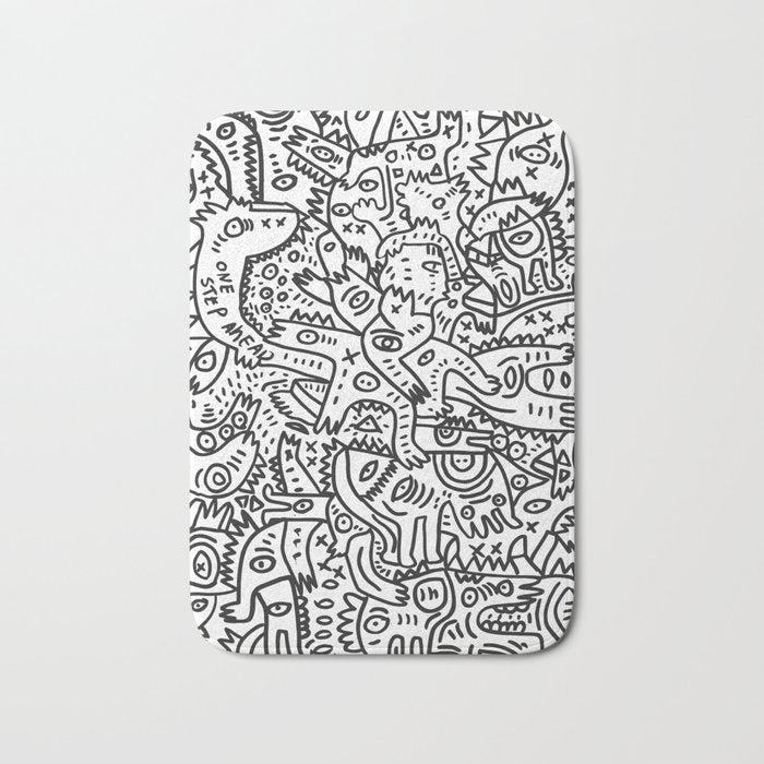 One Step Ahead Black and White Graffiti Street Art Bath Mat Gallery Image 1