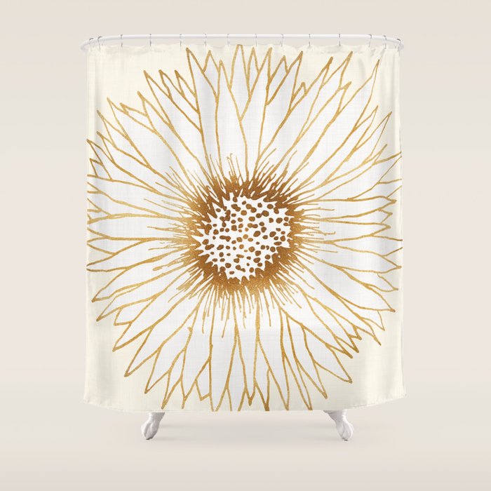 Gold Sunflower Drawing Shower Curtain Gallery Image 1