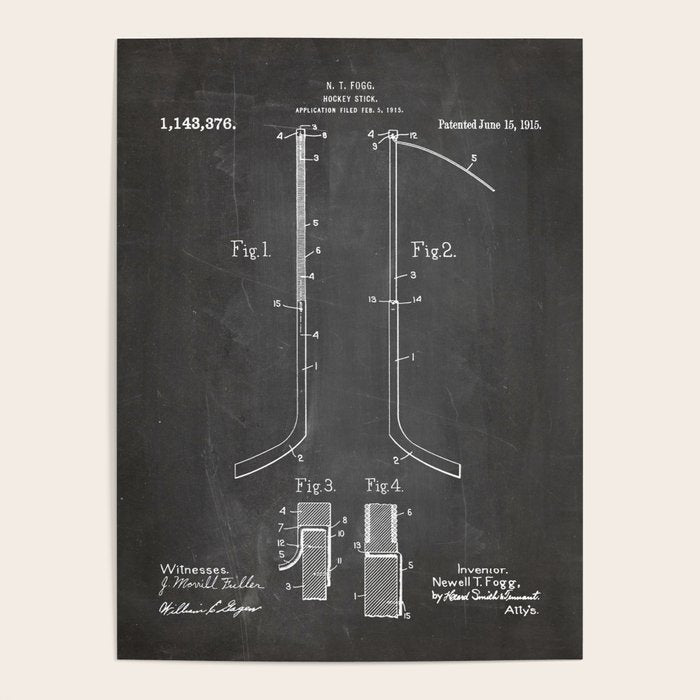 Ice Hockey Stick Patent - Ice Hockey Art - Black Chalkboard Poster Gallery Image 4