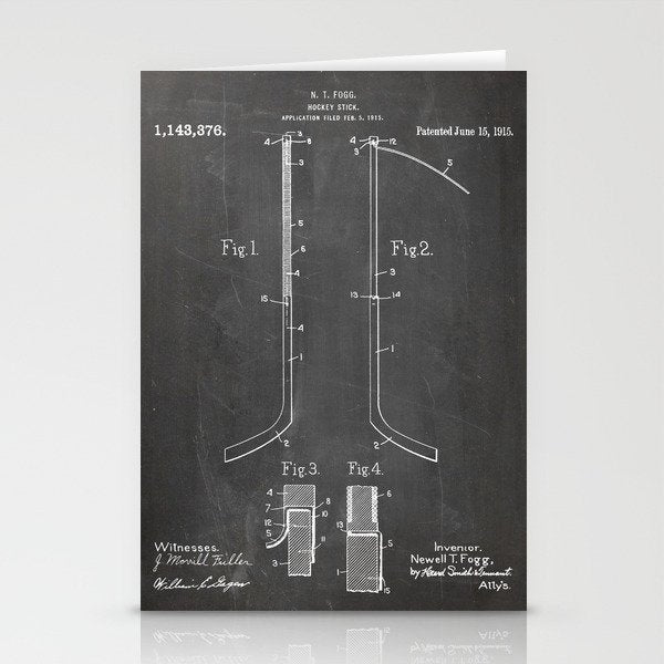 Ice Hockey Stick Patent - Ice Hockey Art - Black Chalkboard Stationery Card Gallery Image 2