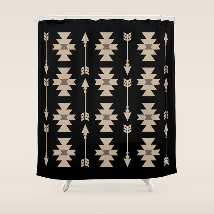 Southwestern Arrow Pattern 233 Black and Beige Shower Curtain Gallery Image 1