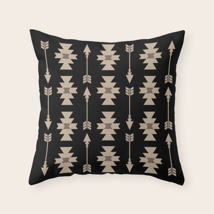 Southwestern Arrow Pattern 233 Black and Beige Throw Pillow Gallery Image 6