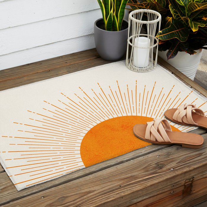 Orange Sunburst Boho Midcentury Outdoor Rug Gallery Image 2