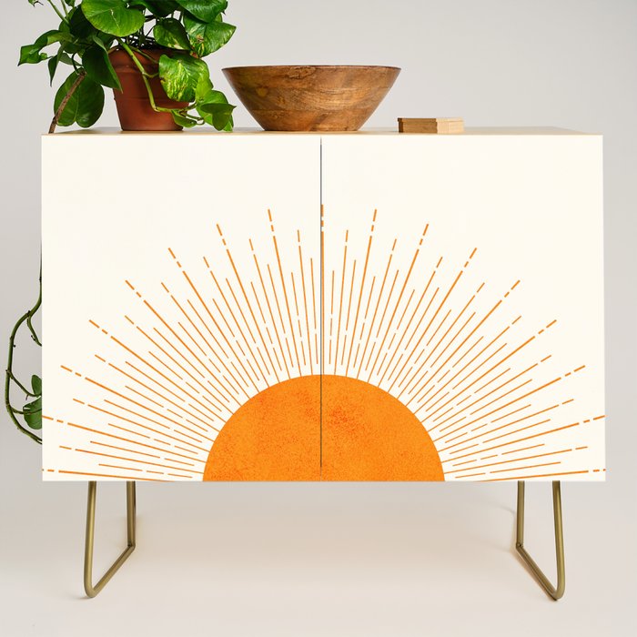 Orange Sunburst Boho Midcentury Credenza Gallery Image 1
