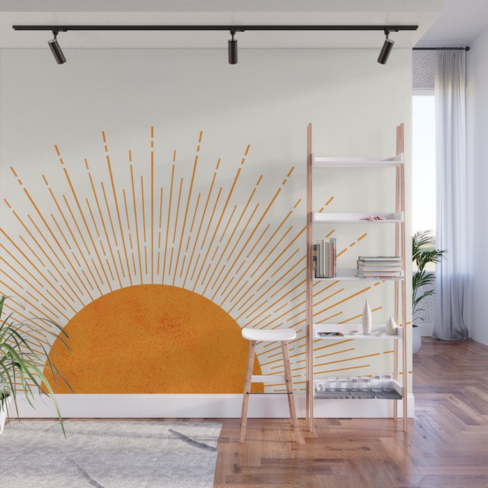 Orange Sunburst Boho Midcentury Wall Mural Gallery Image 1
