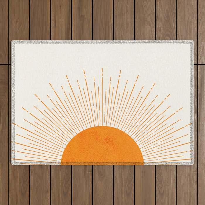 Orange Sunburst Boho Midcentury Outdoor Rug Gallery Image 1