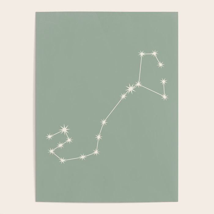 Scorpio Zodiac Star Constellation Line Art Soft Sage Poster Gallery Image 4