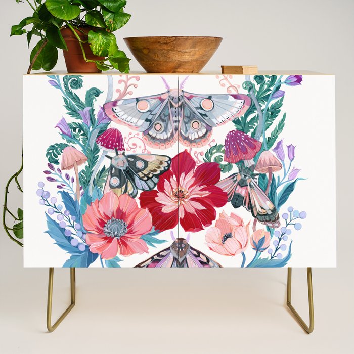 Floral moth painting Credenza Gallery Image 1