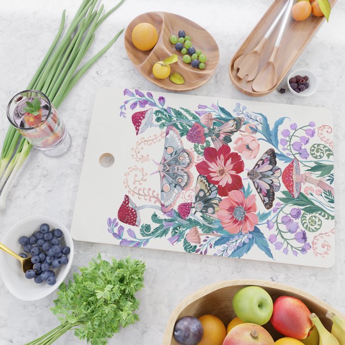 Floral moth painting Cutting Board Gallery Image 2