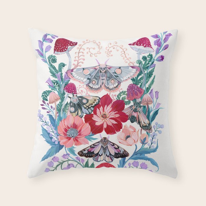 Floral moth painting Throw Pillow Gallery Image 6