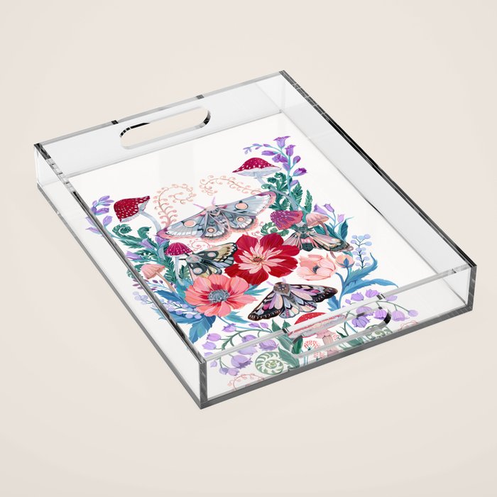 Floral moth painting Acrylic Tray Gallery Image 1