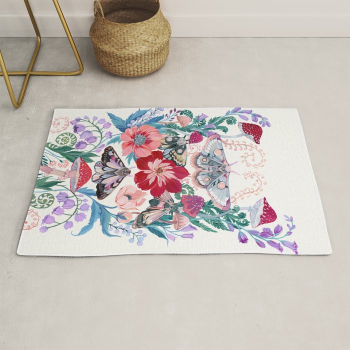 Floral moth painting Rug Gallery Image 1