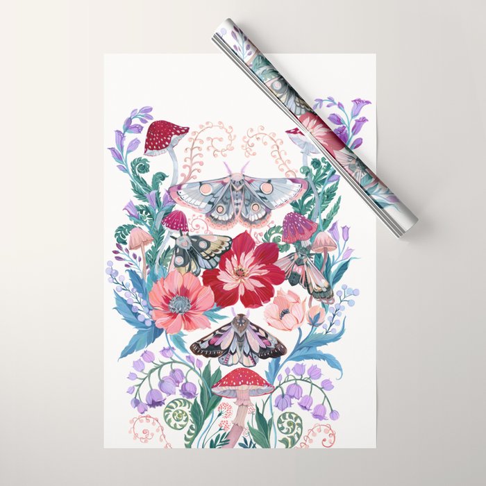 Floral moth painting Wrapping Paper Gallery Image 1