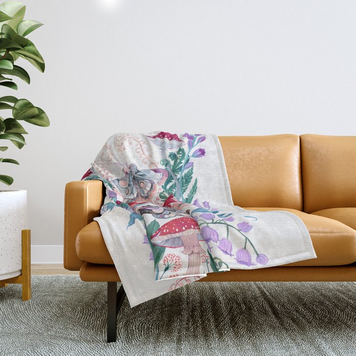 Floral moth painting Throw Blanket Gallery Image 1