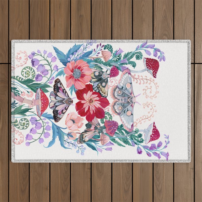 Floral moth painting Outdoor Rug Gallery Image 1