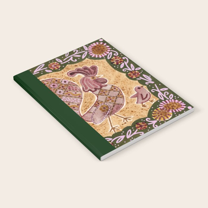 Rooster Painting in Forest Green - Folk Art Style Notebook Gallery Image 1