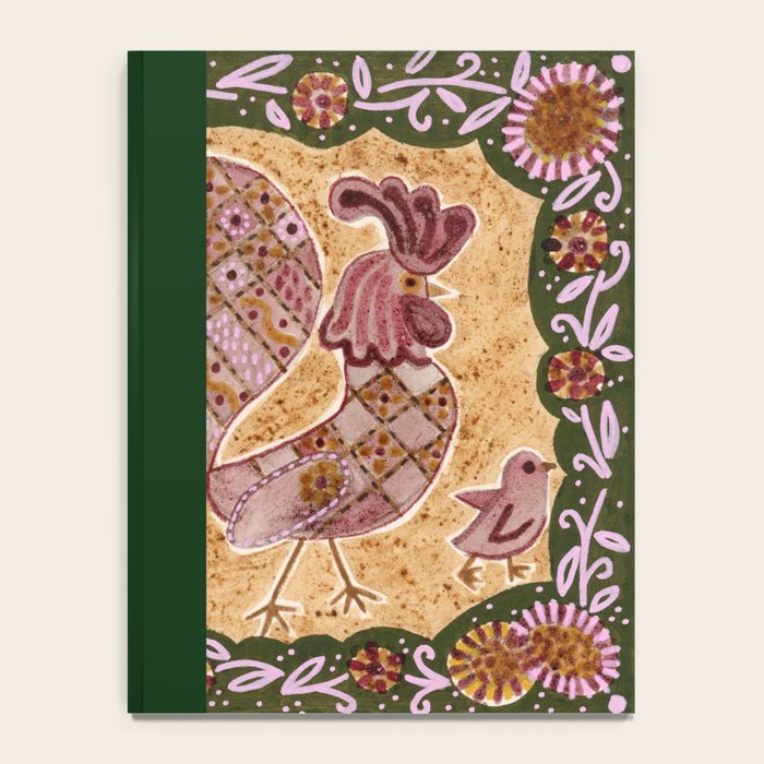 Rooster Painting in Forest Green - Folk Art Style Notebook Gallery Image 4