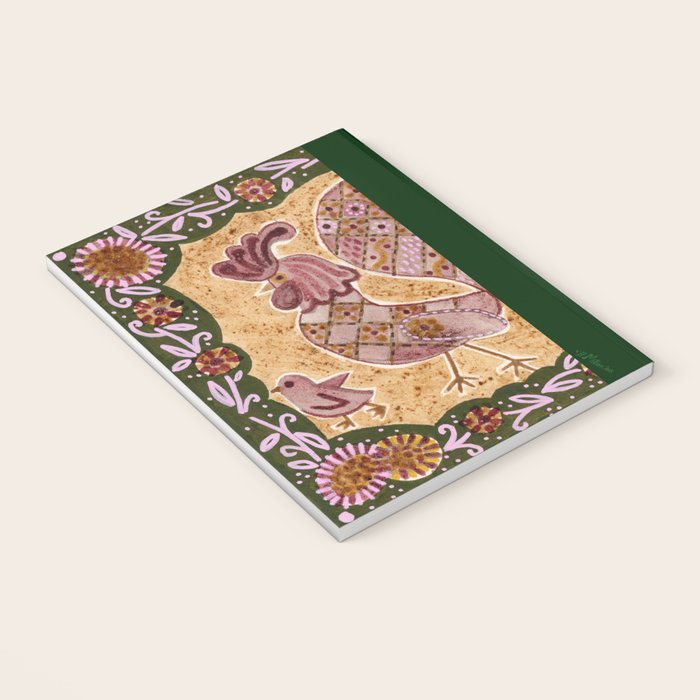 Rooster Painting in Forest Green - Folk Art Style Notebook Gallery Image 3