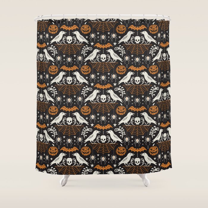 All Hallows' Eve - Black Orange Halloween Shower Curtain Gallery Image 1