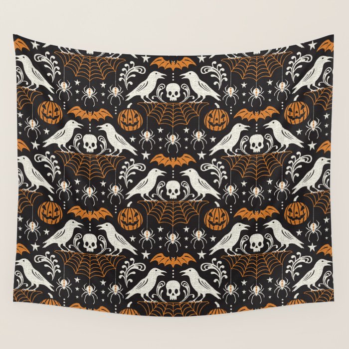 All Hallows' Eve - Black Orange Halloween Wall Tapestry Gallery Image 1