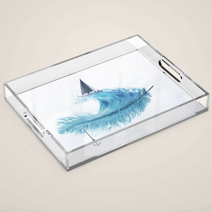 Water Feather â¢ Blue Feather I Acrylic Tray Gallery Image 1