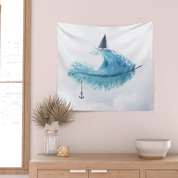Water Feather â¢ Blue Feather I Wall Tapestry Gallery Image 2
