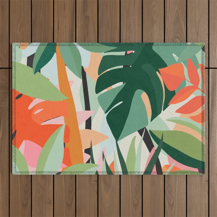 Tropical leaves in the jungle Outdoor Rug Gallery Image 1