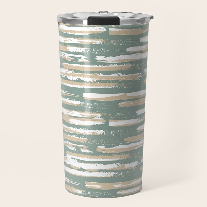 Colorful Stripes, Green and Beige, Abstract Art Travel Mug Gallery Image 1