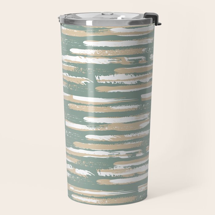 Colorful Stripes, Green and Beige, Abstract Art Travel Mug Gallery Image 2