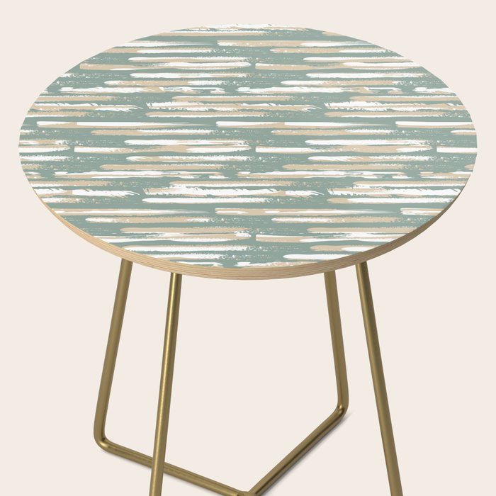 Colorful Stripes, Green and Beige, Abstract Art Side Table Gallery Image 2