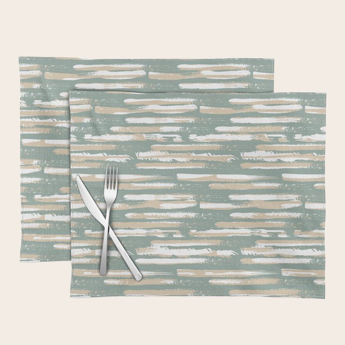 Colorful Stripes, Green and Beige, Abstract Art Placemat Gallery Image 1