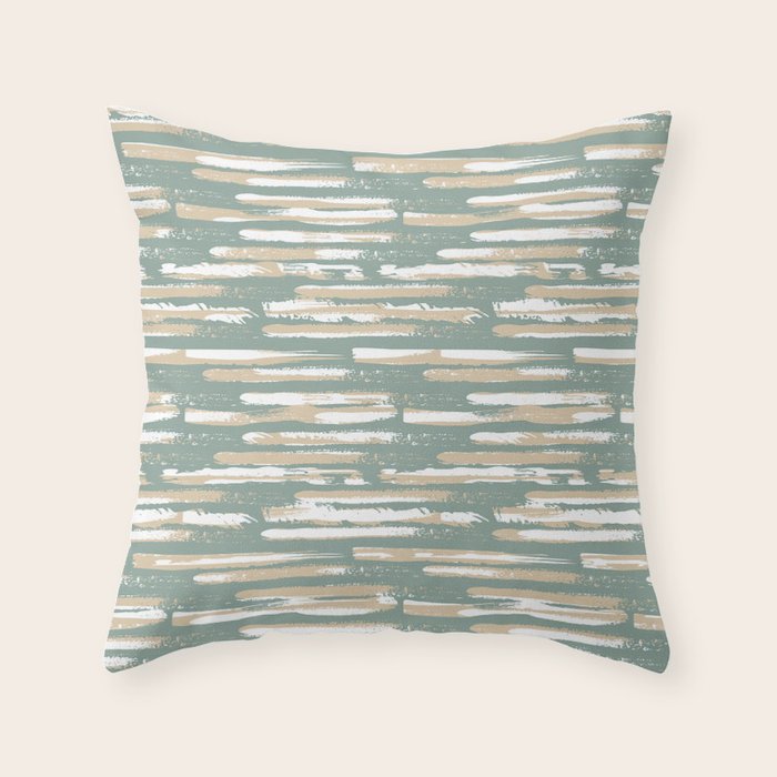 Colorful Stripes, Green and Beige, Abstract Art Throw Pillow Gallery Image 1