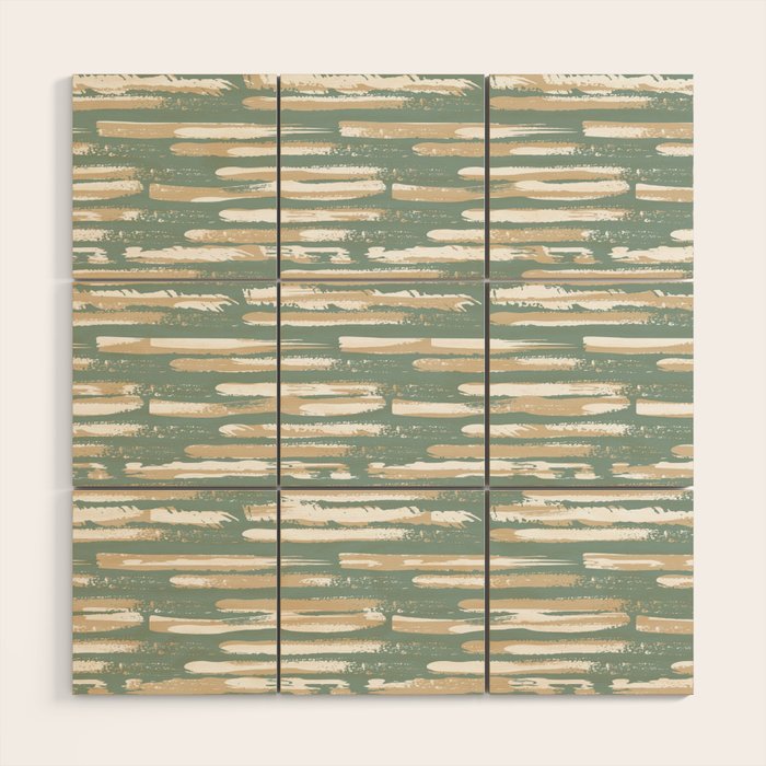 Colorful Stripes, Green and Beige, Abstract Art Wood Wall Art Gallery Image 1