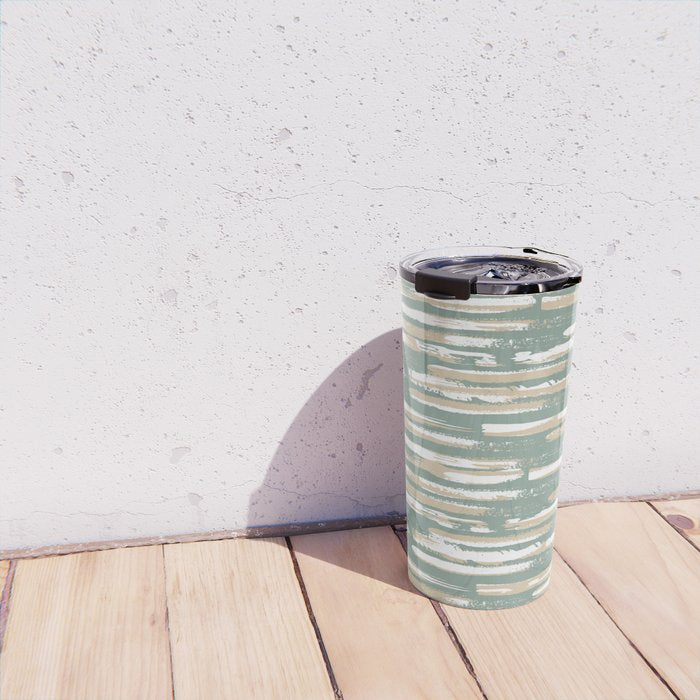 Colorful Stripes, Green and Beige, Abstract Art Travel Mug Gallery Image 4