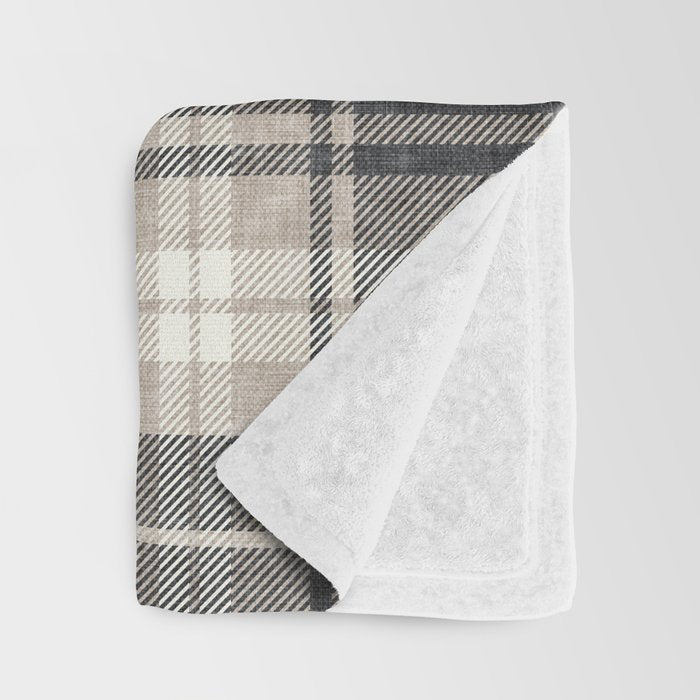 fall plaid - tan and charcoal Throw Blanket Gallery Image 3