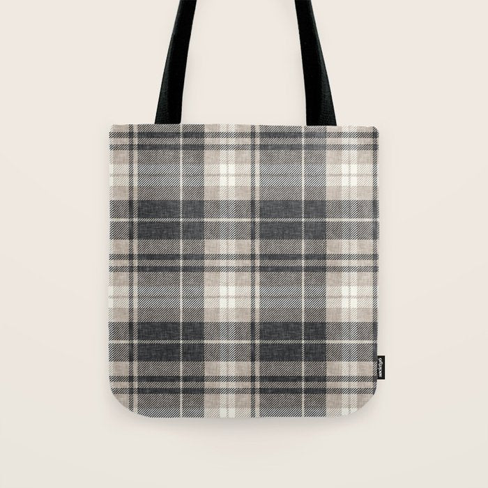 fall plaid - tan and charcoal Tote Bag Gallery Image 1