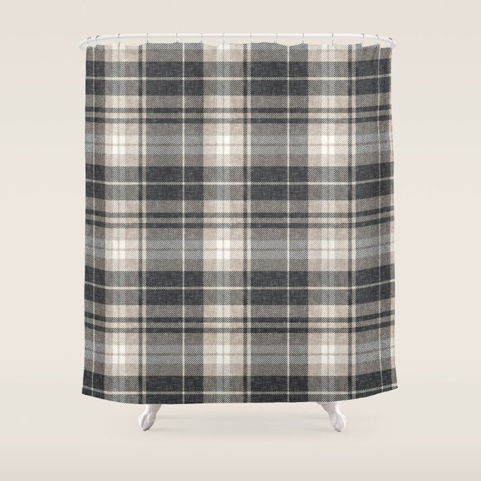 fall plaid - tan and charcoal Shower Curtain Gallery Image 1