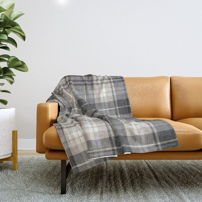 fall plaid - tan and charcoal Throw Blanket Gallery Image 1
