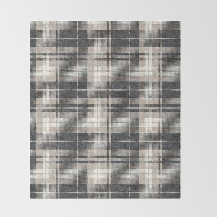 fall plaid - tan and charcoal Throw Blanket Gallery Image 2