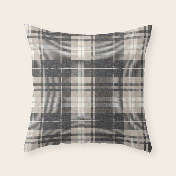 fall plaid - tan and charcoal Throw Pillow Gallery Image 6