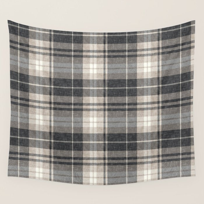 fall plaid - tan and charcoal Wall Tapestry Gallery Image 1
