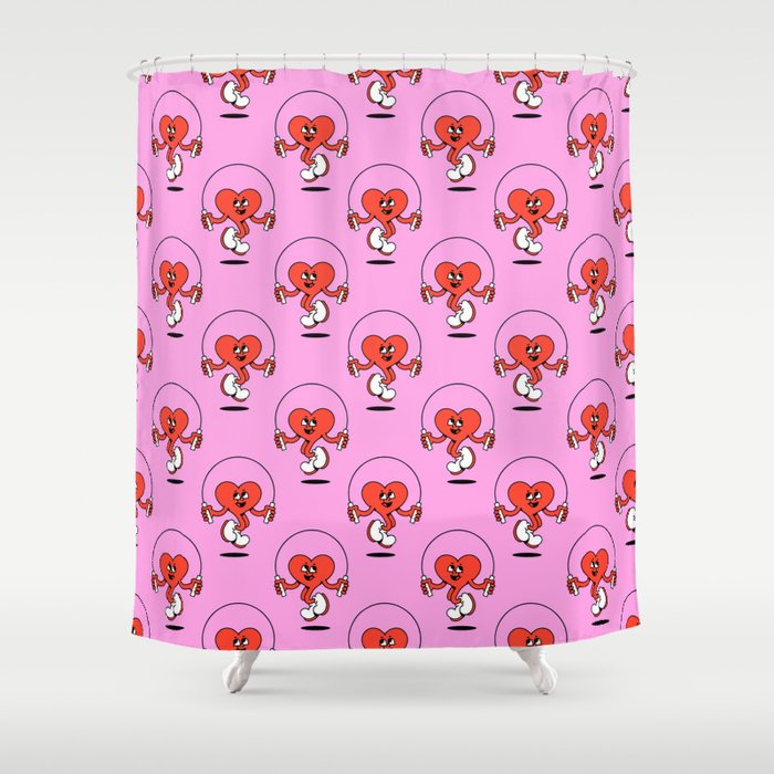 Retro love heart cartoon character pattern Shower Curtain Gallery Image 1