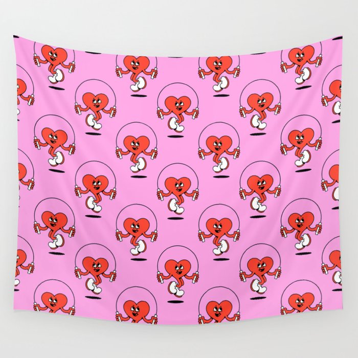 Retro love heart cartoon character pattern Wall Tapestry Gallery Image 4