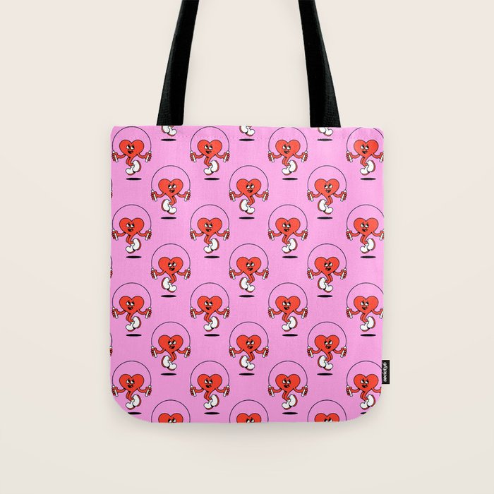 Retro love heart cartoon character pattern Tote Bag Gallery Image 1