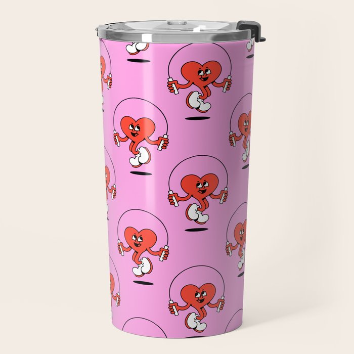 Retro love heart cartoon character pattern Travel Mug Gallery Image 2